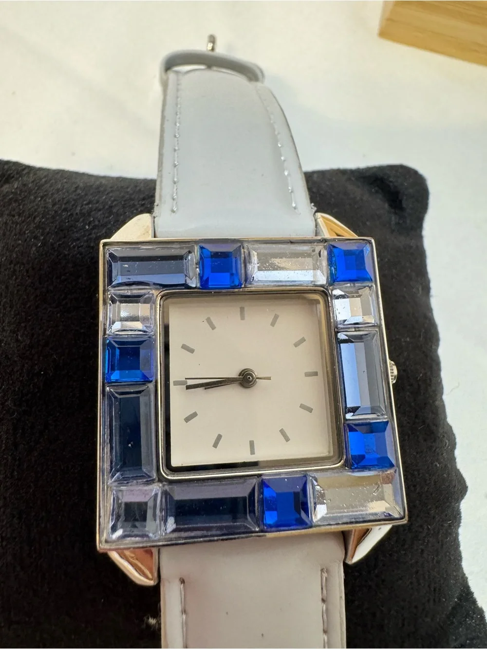 Avon White Strap Watch with Blue Accent Stones